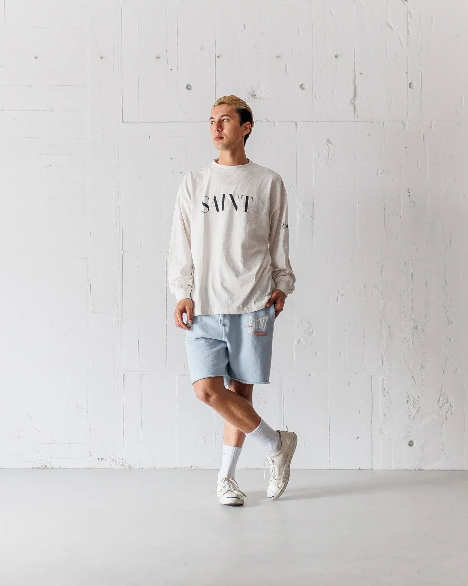 SAINT Mxxxxxx SWEAT SHORTS/RIBON SAINT/BLK pink SAINT LOGO shorts, black S-XL cotton and linen OE yarn fabric, stiff, light, comfortable and breathable, non-locking design, naturally rolled back after water, super handsome version, easy to match, original consistent main mark, wash water mark, little angel anti-counterfeiting mark